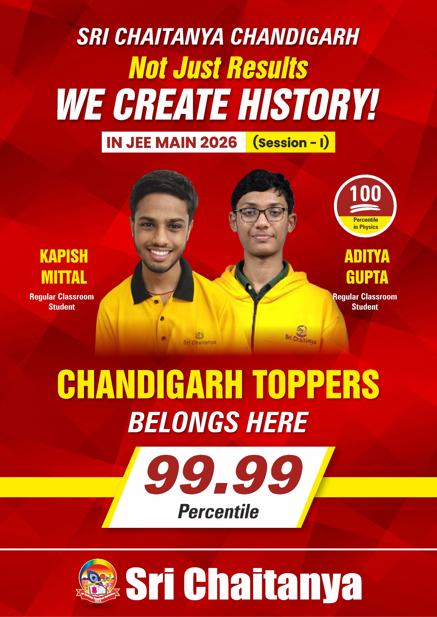 Read more about the article Sri Chaitanya Chandigarh JEE Main 2026 Toppers: Kapish Mittal & Aditya Gupta Shine