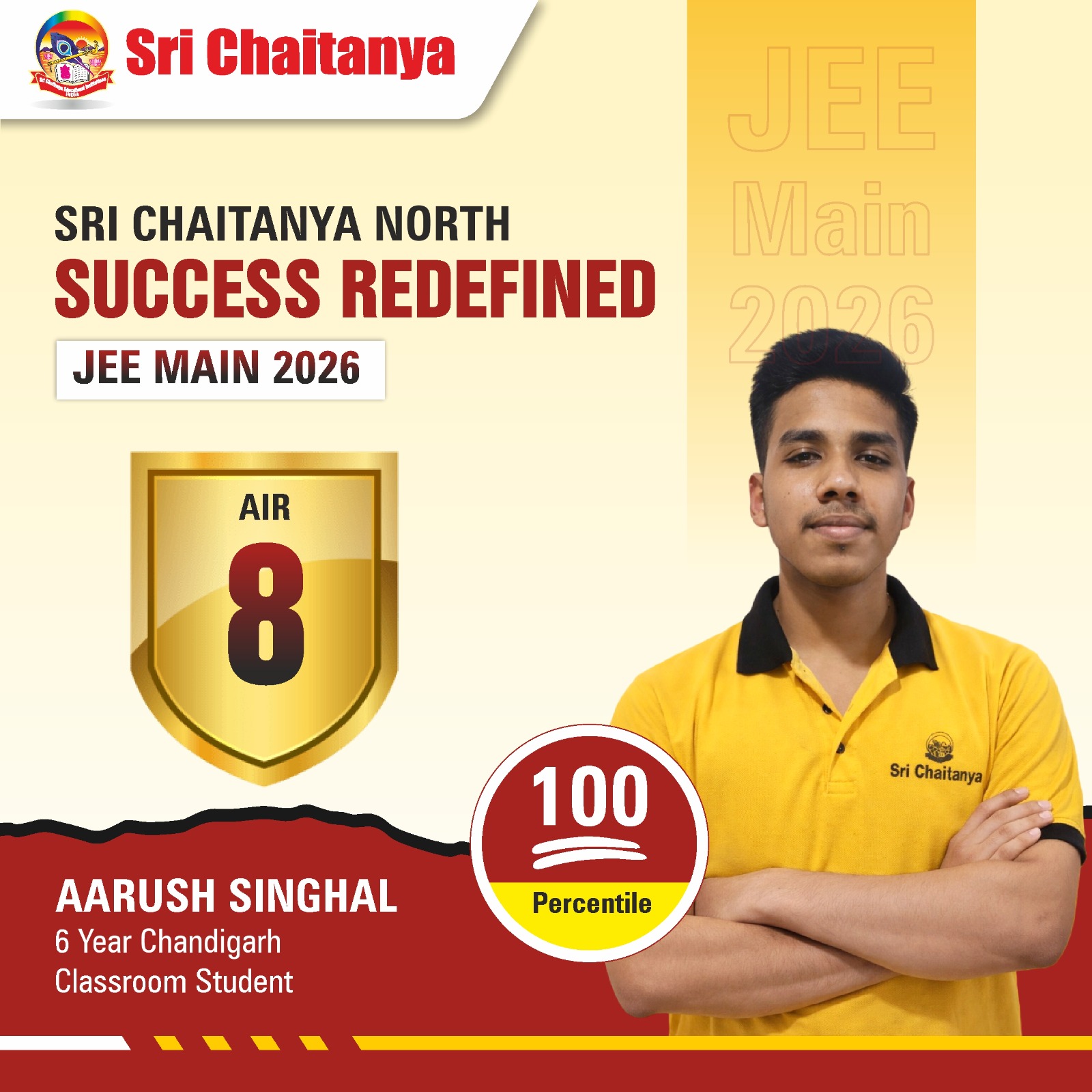 Aarush Singhal AIR 8 JEE Main 2026 Chandigarh Topper Interview Sri Chaitanya