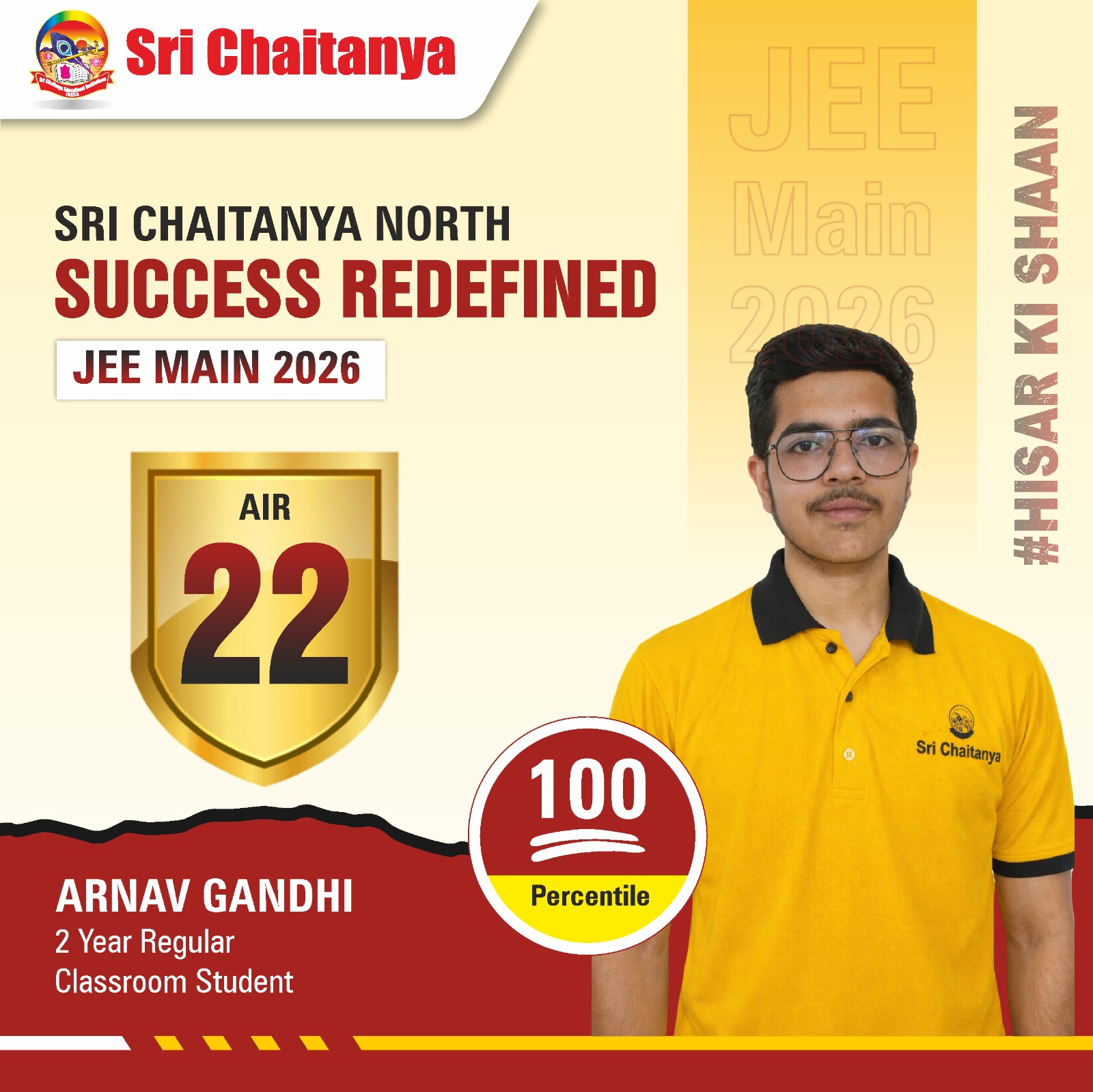 Read more about the article Arnav Gandhi – JEE Main 2026 Haryana Topper | AIR 22